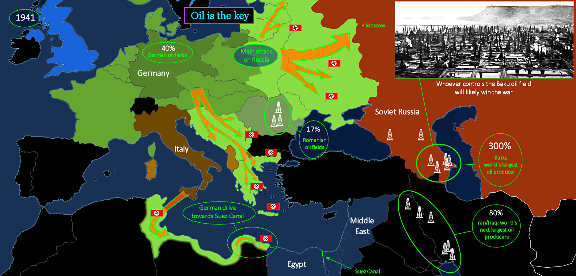 Hitler targets Russian oil, 1941 map